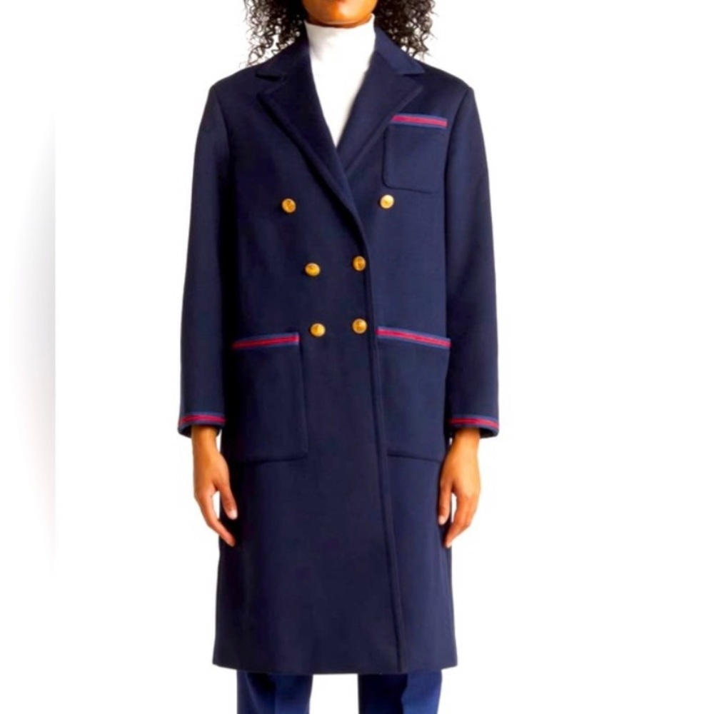 💯 Authentic Gucci Military Web Wool Double Breasted Black Coat - Picture 3 of 8